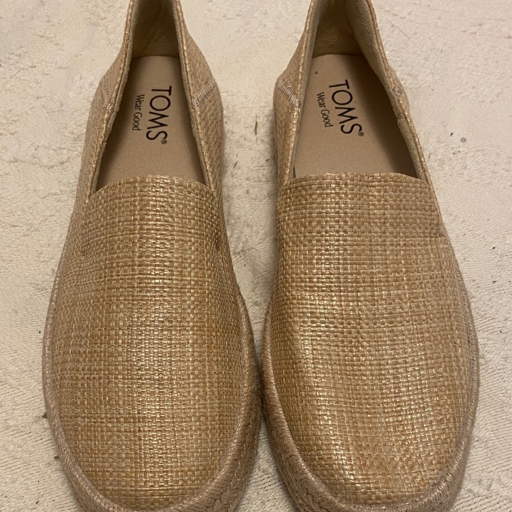 TOMS Natural Woven Raffia Slip-On Espadrilles - Beige